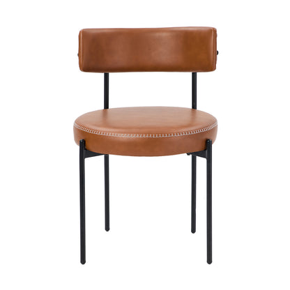 Oikiture 2x Dining Chair Round Leather Brown-Dining Chair-PEROZ Accessories