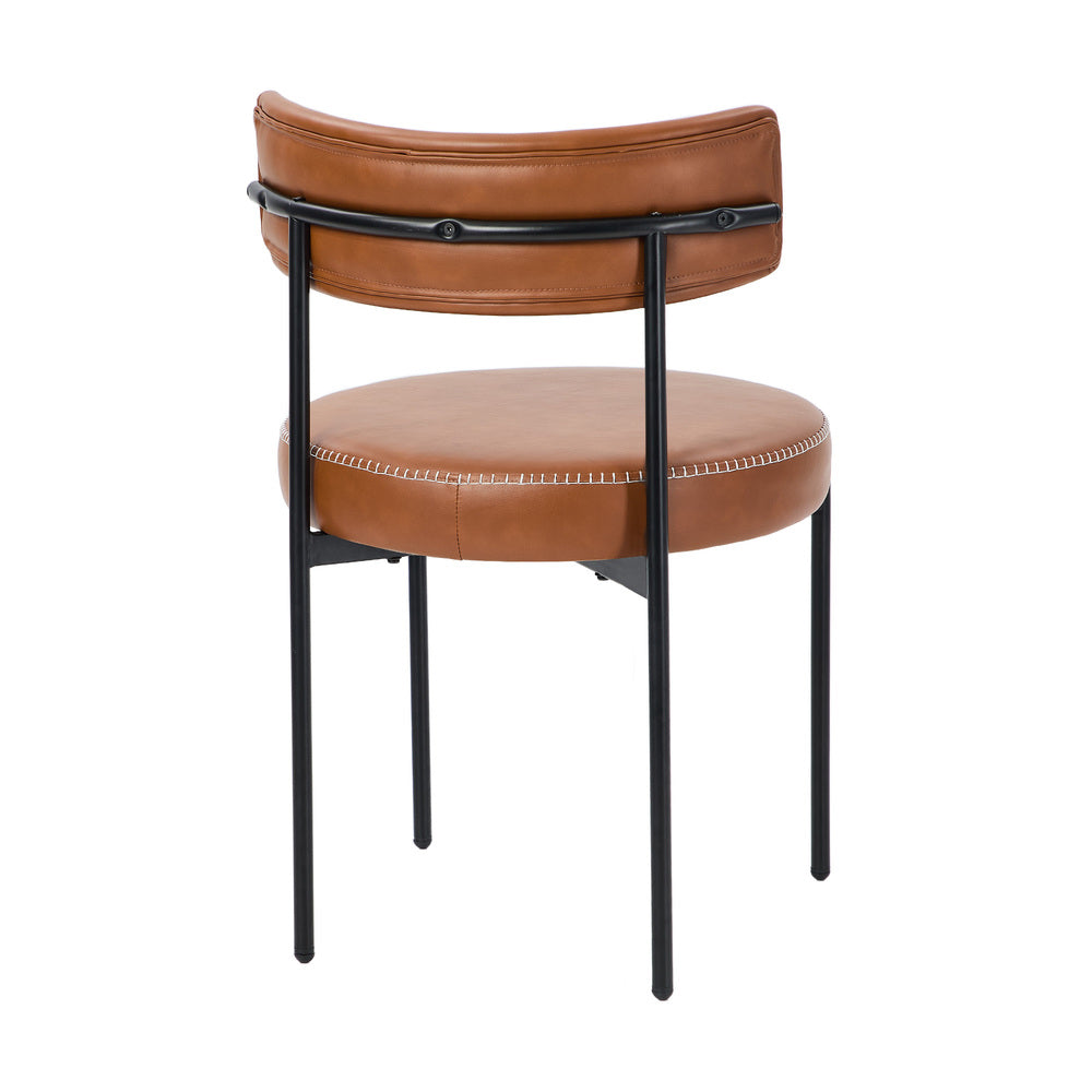 Oikiture 2x Dining Chair Round Leather Brown-Dining Chair-PEROZ Accessories
