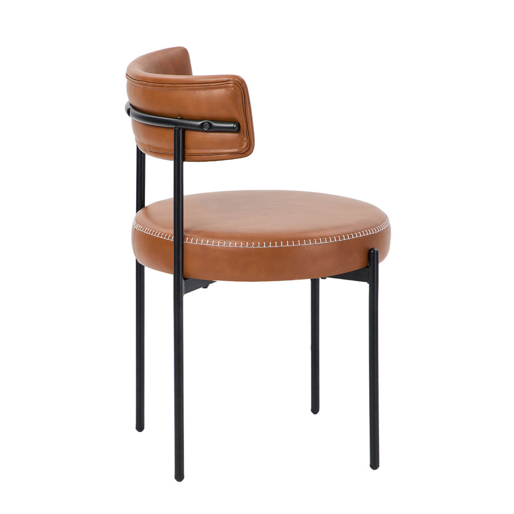 Oikiture 2x Dining Chair Round Leather Brown-Dining Chair-PEROZ Accessories