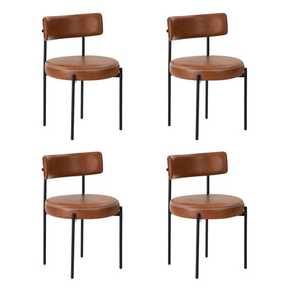 Oikiture 4x Dining Chair Round Leather Black-Dining Chair-PEROZ Accessories
