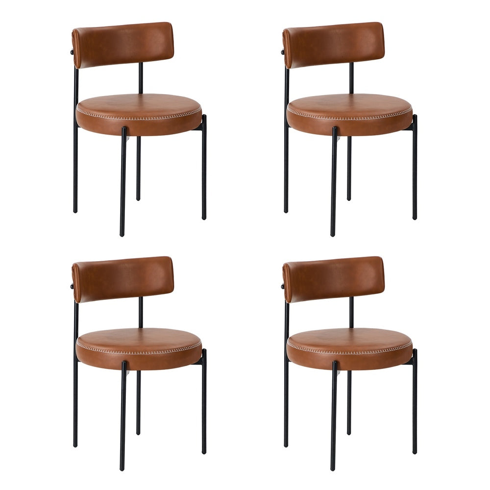 Oikiture 4x Dining Chair Round Leather Black-Dining Chair-PEROZ Accessories