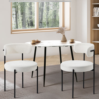 Oikiture 2x Dining Chair Boucle Seats Backrest White-Dining Chair-PEROZ Accessories