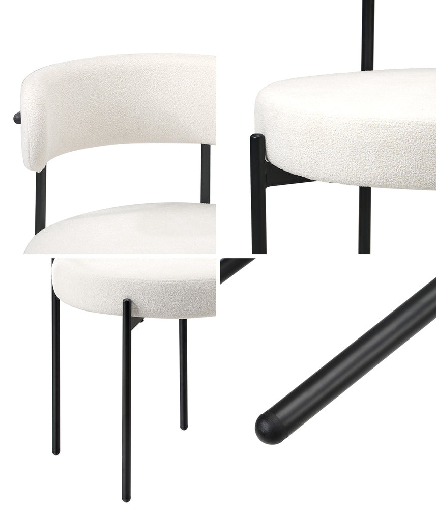 Oikiture 2x Dining Chair Boucle Seats Backrest White-Dining Chair-PEROZ Accessories