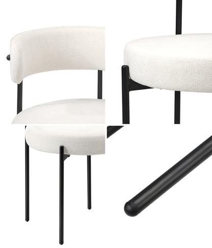 Oikiture 2x Dining Chair Boucle Seats Backrest White-Dining Chair-PEROZ Accessories