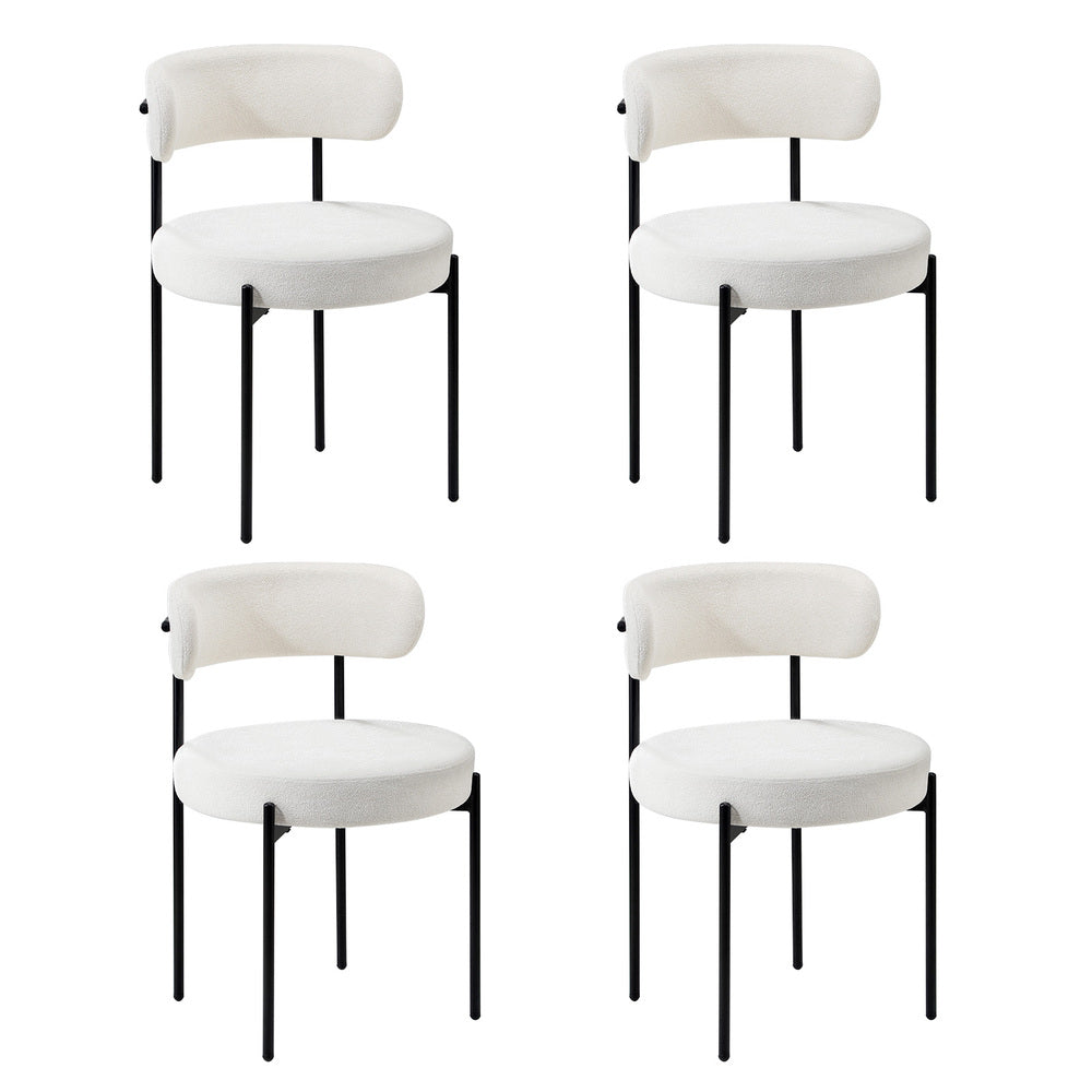 Oikiture 4x Dining Chair Round Boucle Backrest White-Dining Chair-PEROZ Accessories