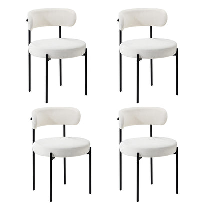 Oikiture 4x Dining Chair Round Boucle Backrest White-Dining Chair-PEROZ Accessories