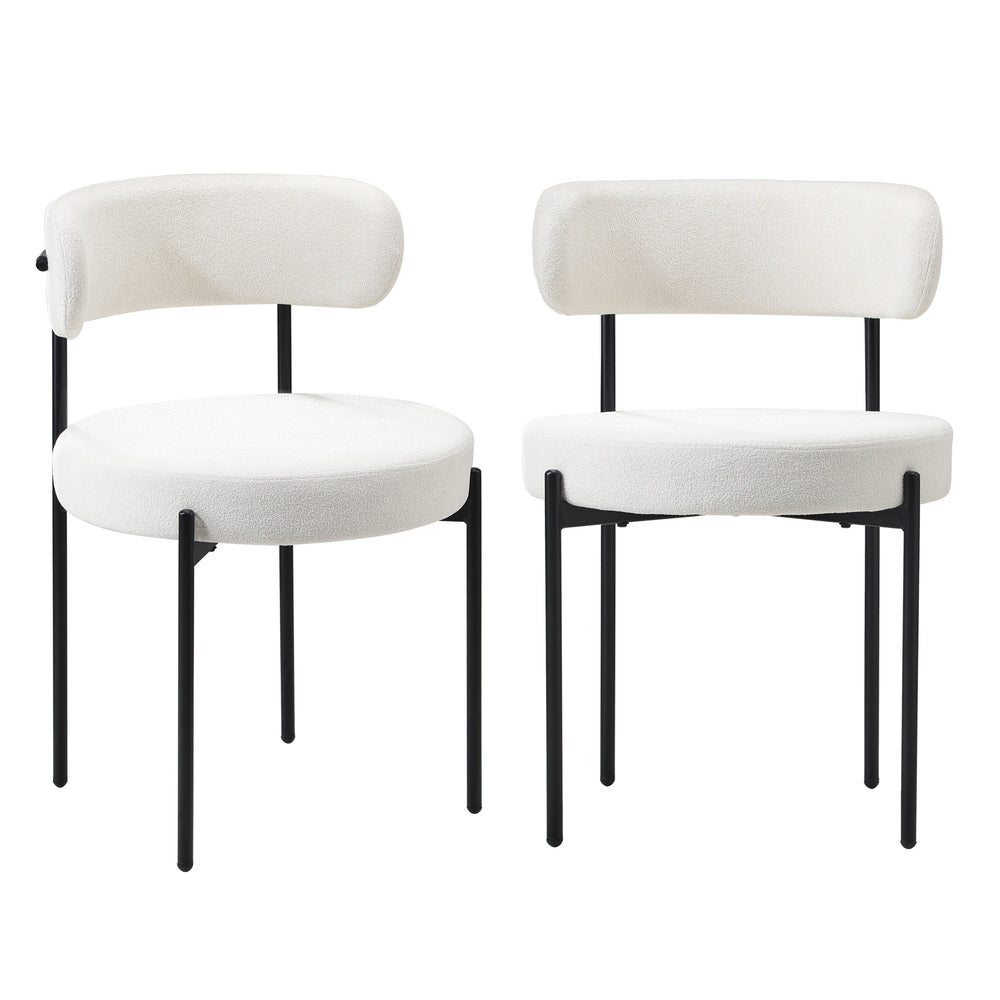Oikiture 4x Dining Chair Round Boucle Backrest White-Dining Chair-PEROZ Accessories