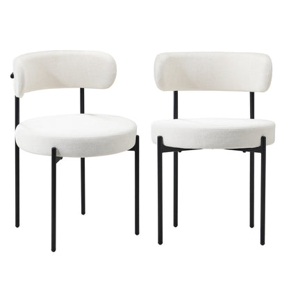 Oikiture 4x Dining Chair Round Boucle Backrest White-Dining Chair-PEROZ Accessories