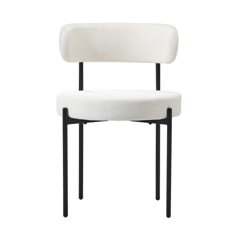 Oikiture 4x Dining Chair Round Boucle Backrest White-Dining Chair-PEROZ Accessories