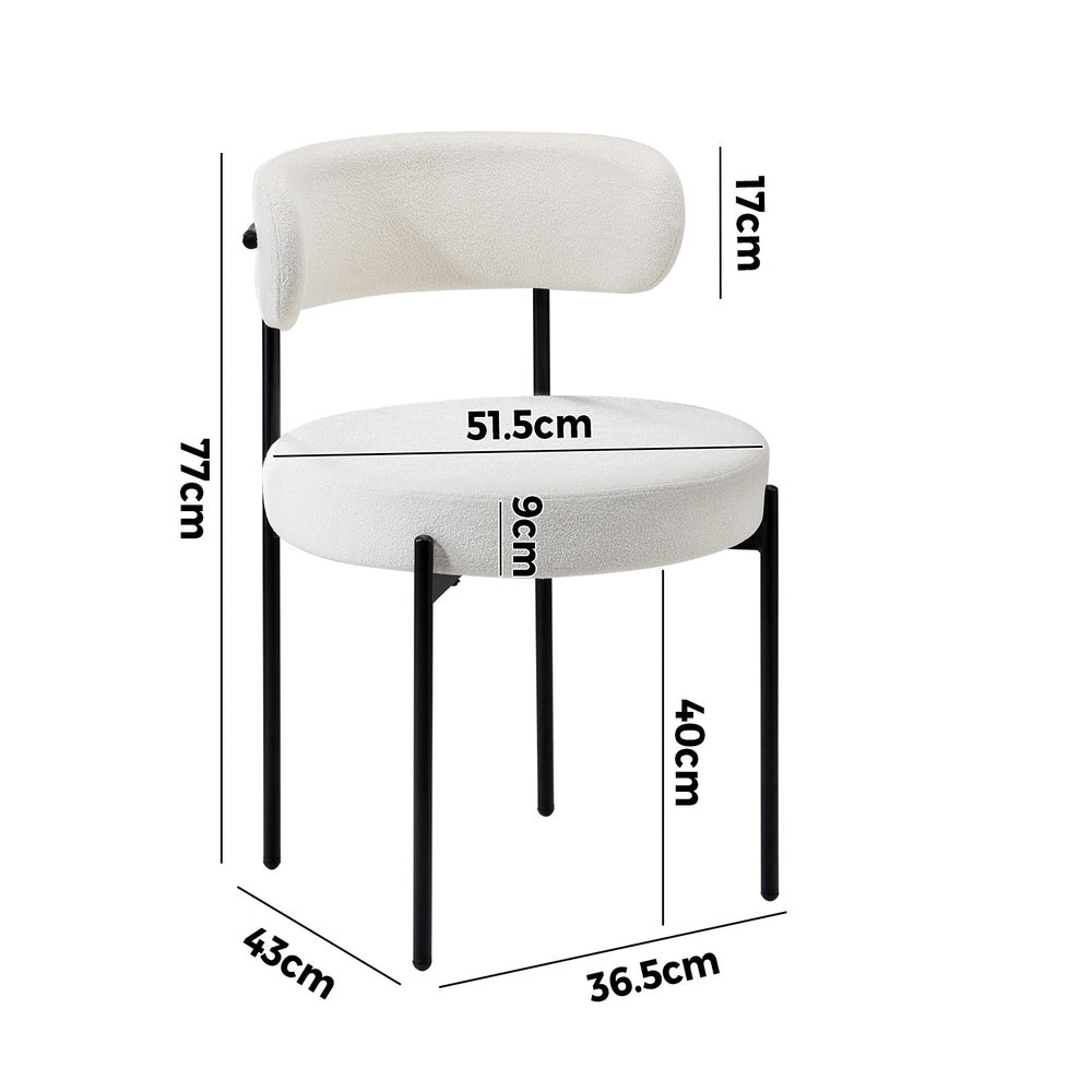 Oikiture 4x Dining Chair Round Boucle Backrest White-Dining Chair-PEROZ Accessories