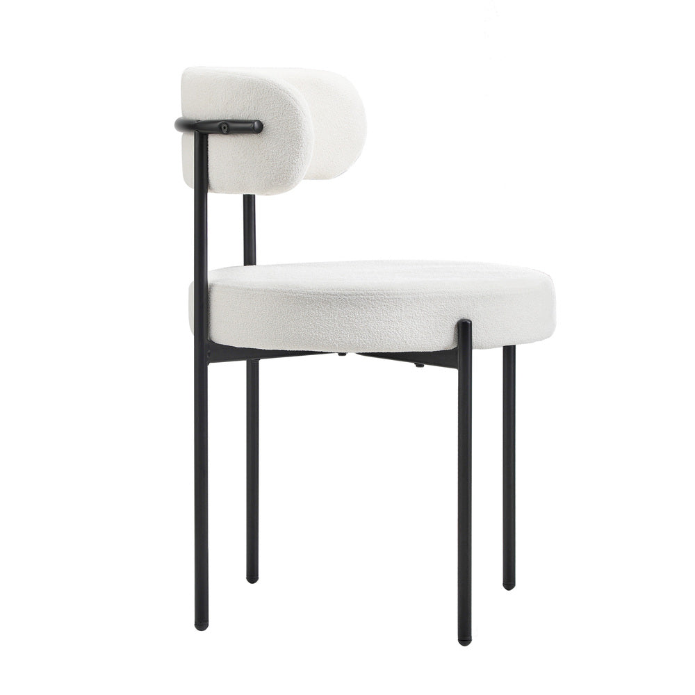 Oikiture 4x Dining Chair Round Boucle Backrest White-Dining Chair-PEROZ Accessories