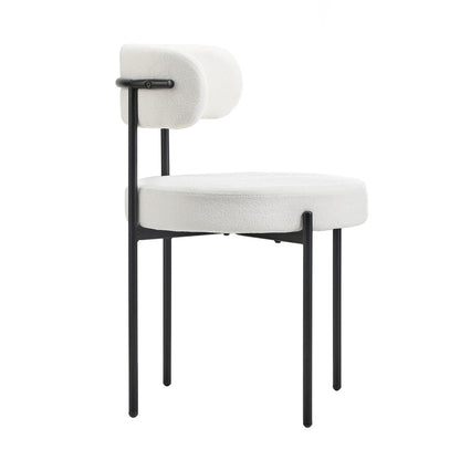 Oikiture 4x Dining Chair Round Boucle Backrest White-Dining Chair-PEROZ Accessories