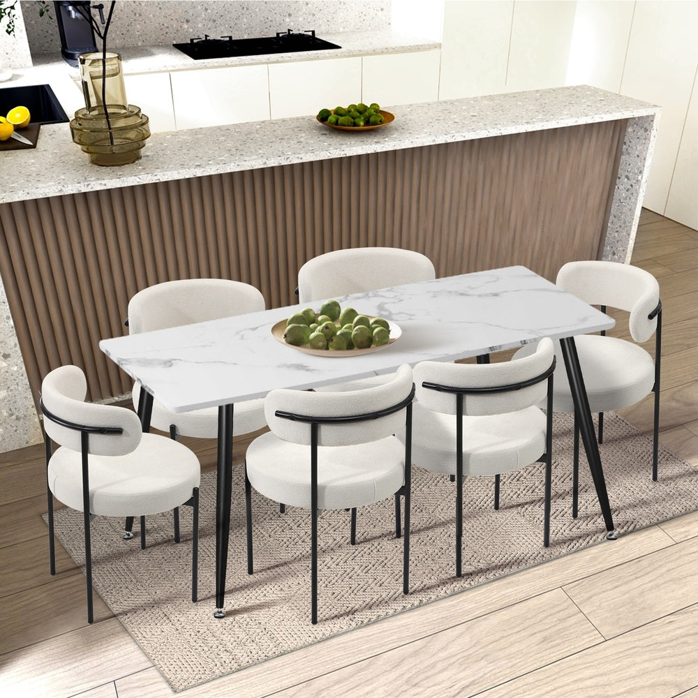 Oikiture 6x Dining Chair Round Boucle Backrest White-Dining Chair-PEROZ Accessories