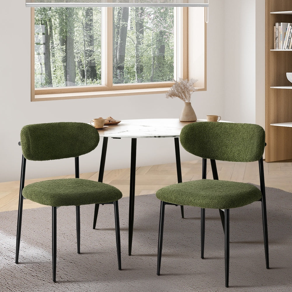 Oikiture 2x Dining Chairs Kitchen Chair CafŽ Chair Boucle Black&amp;Green-Dining Chair-PEROZ Accessories