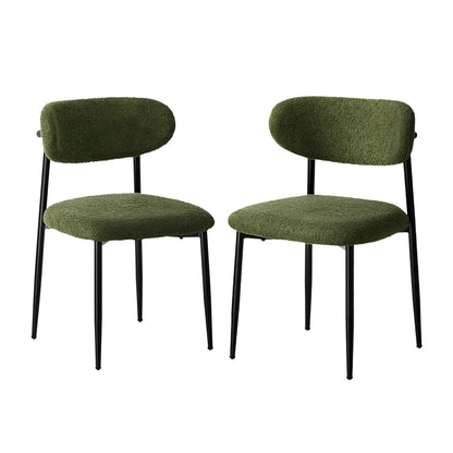 Oikiture 2x Dining Chairs Kitchen Chair CafŽ Chair Boucle Black&amp;Green-Dining Chair-PEROZ Accessories