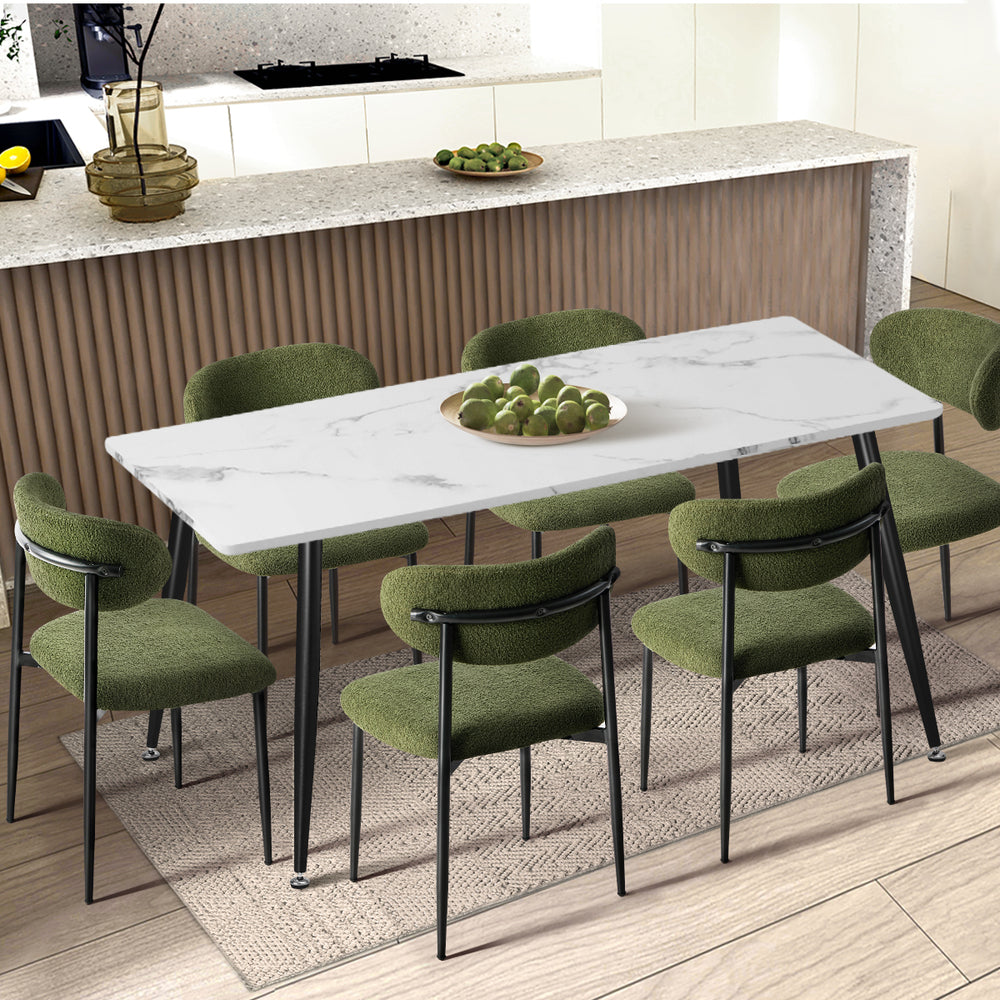 Oikiture 2x Dining Chairs Kitchen Chair CafŽ Chair Boucle Black&amp;Green-Dining Chair-PEROZ Accessories