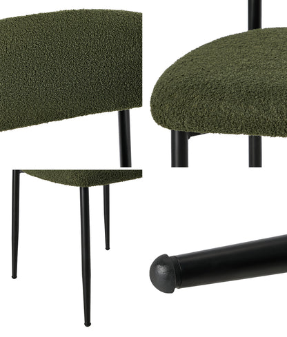 Oikiture 6x Dining Chairs Kitchen Chair Cafe Chair Boucle Black&amp;Green-Dining Chair-PEROZ Accessories