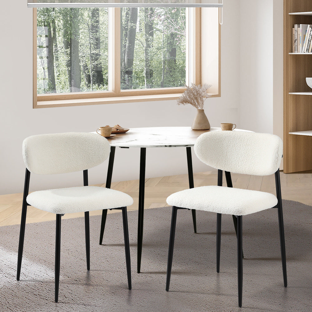 Oikiture 2x Dining Chairs Boucle Black and White-Dining Chair-PEROZ Accessories