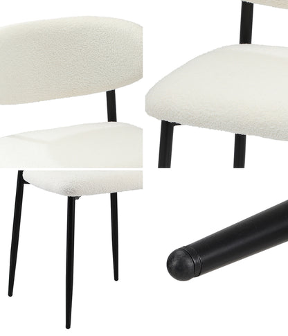 Oikiture 2x Dining Chairs Boucle Black and White-Dining Chair-PEROZ Accessories
