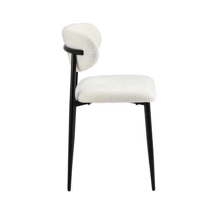Oikiture 4x Dining Chairs Boucle Fabric Black &amp; White-Dining Chair-PEROZ Accessories