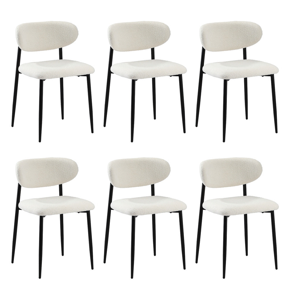 Oikiture 6x Dining Chairs Boucle Fabric Black &amp; White-Dining Chair-PEROZ Accessories