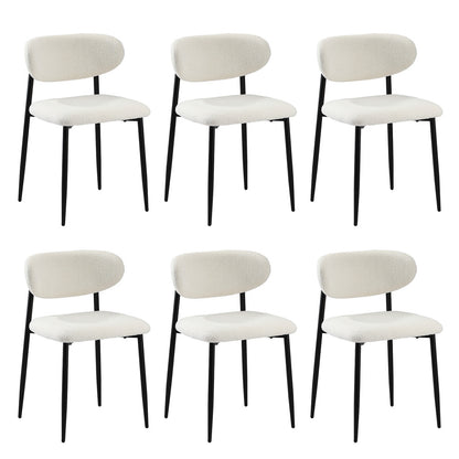 Oikiture 6x Dining Chairs Boucle Fabric Black &amp; White-Dining Chair-PEROZ Accessories