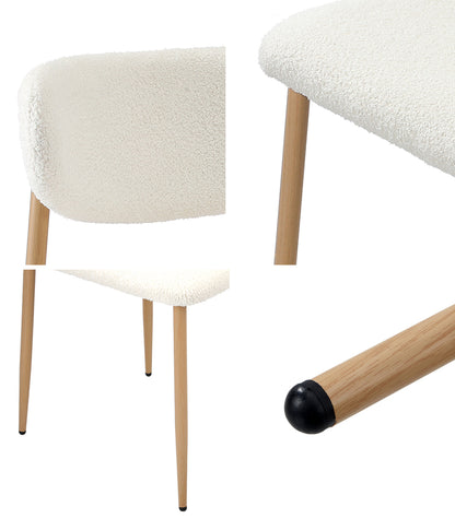 Oikiture 2x Dining Chairs Boucle Wood and White-Dining Chair-PEROZ Accessories