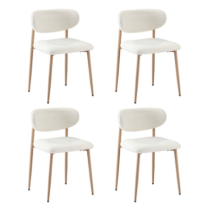 Oikiture 4x Dining Chairs Boucle Fabric Wood &amp; White-Dining Chair-PEROZ Accessories