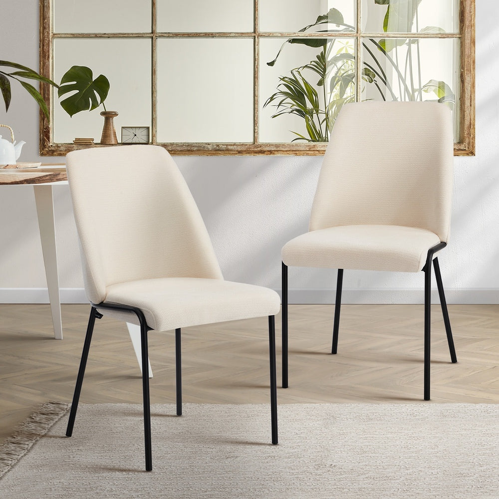 Oikiture Set of 2 Dining Chairs Chenille Fabric Padded Seat Beige-Dining Chair-PEROZ Accessories
