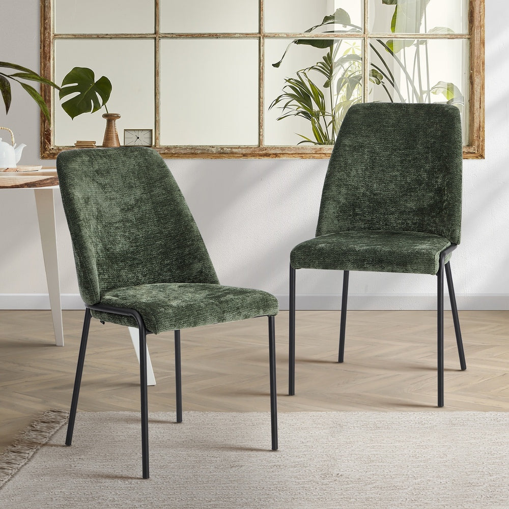 Oikiture Set of 2 Dining Chairs Chenille Fabric Padded Seat Green-Dining Chair-PEROZ Accessories