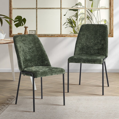 Oikiture Set of 2 Dining Chairs Chenille Fabric Padded Seat Green-Dining Chair-PEROZ Accessories