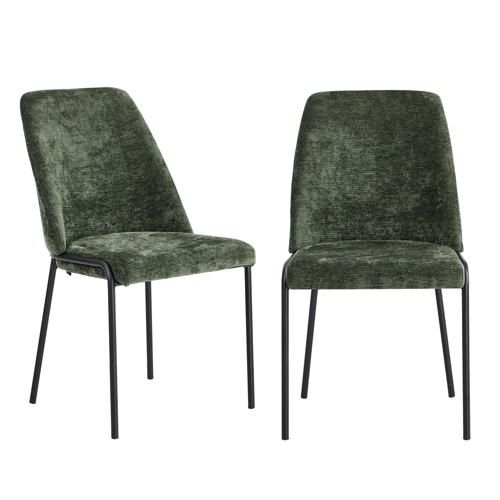 Oikiture Set of 2 Dining Chairs Chenille Fabric Padded Seat Green-Dining Chair-PEROZ Accessories