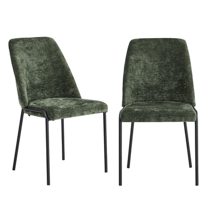 Oikiture Set of 2 Dining Chairs Chenille Fabric Padded Seat Green-Dining Chair-PEROZ Accessories