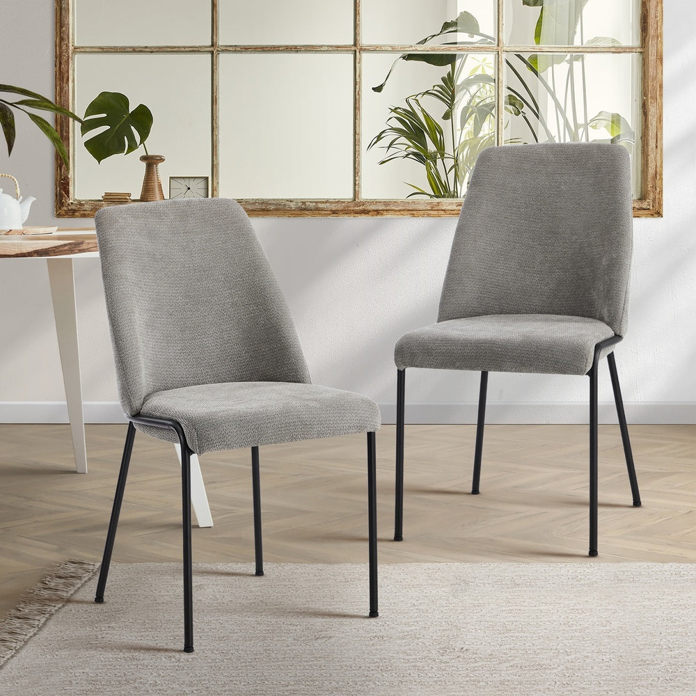 Oikiture Set of 2 Dining Chairs Chenille Fabric Padded Seat Grey-Dining Chair-PEROZ Accessories