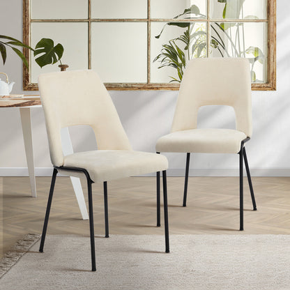 Oikiture 2x Dining Chairs Chenille Fabric Kitchen Side Chair Beige-Dining Chair-PEROZ Accessories
