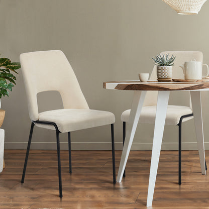 Oikiture 2x Dining Chairs Chenille Fabric Kitchen Side Chair Beige-Dining Chair-PEROZ Accessories