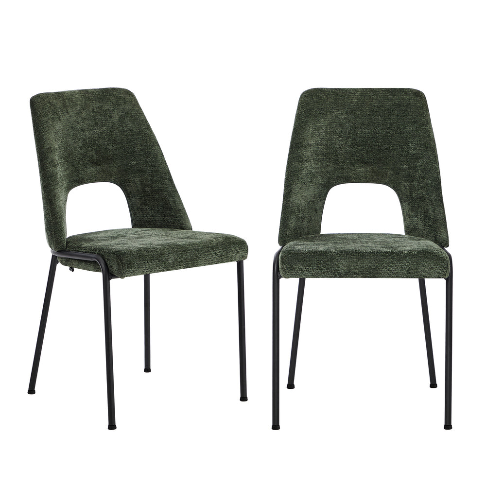 Oikiture 2x Dining Chairs Chenille Fabric Kitchen Side Chair Green-Dining Chair-PEROZ Accessories