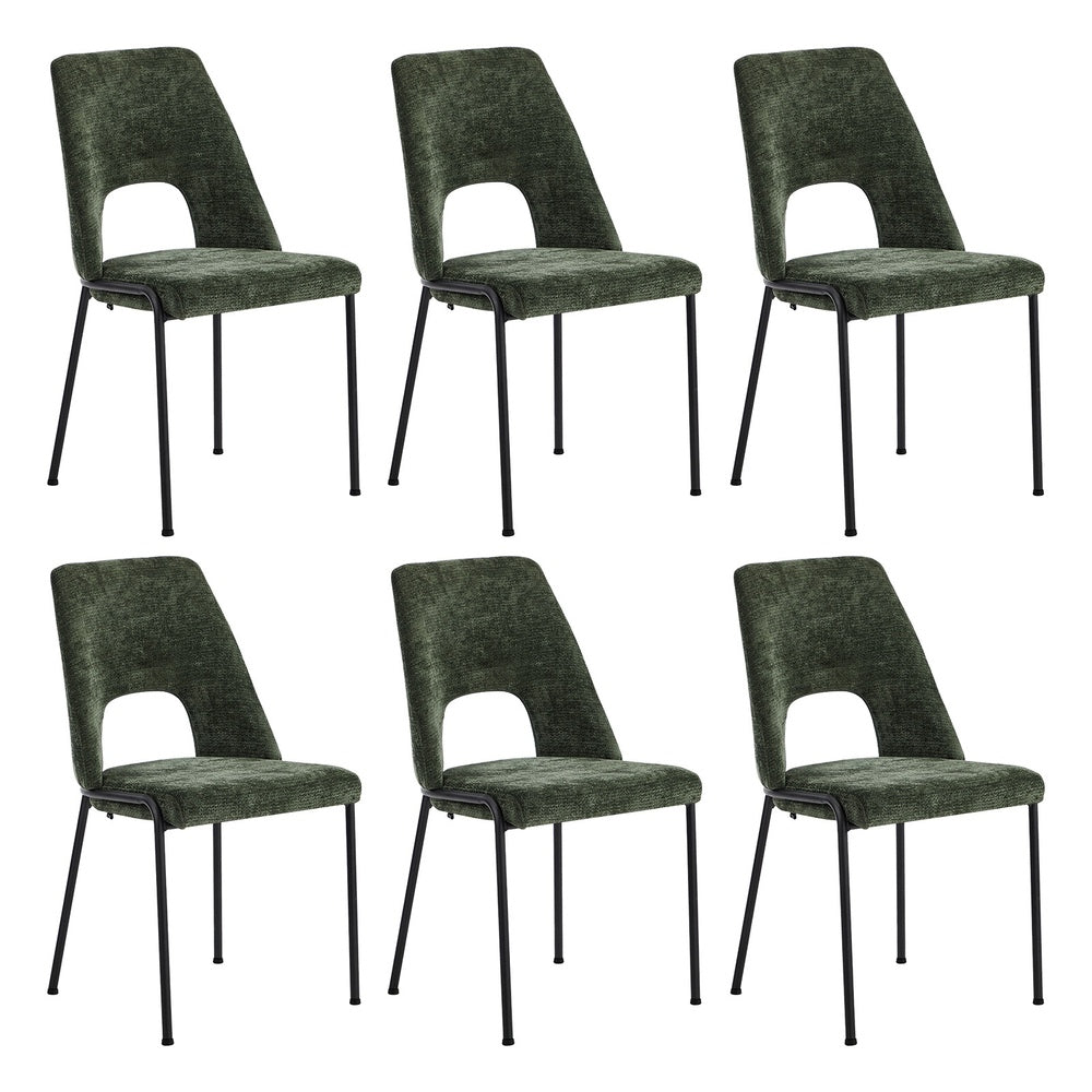 Oikiture 6x Dining Chairs Chenille Fabric Kitchen Side Chair Green-Dining Chair-PEROZ Accessories
