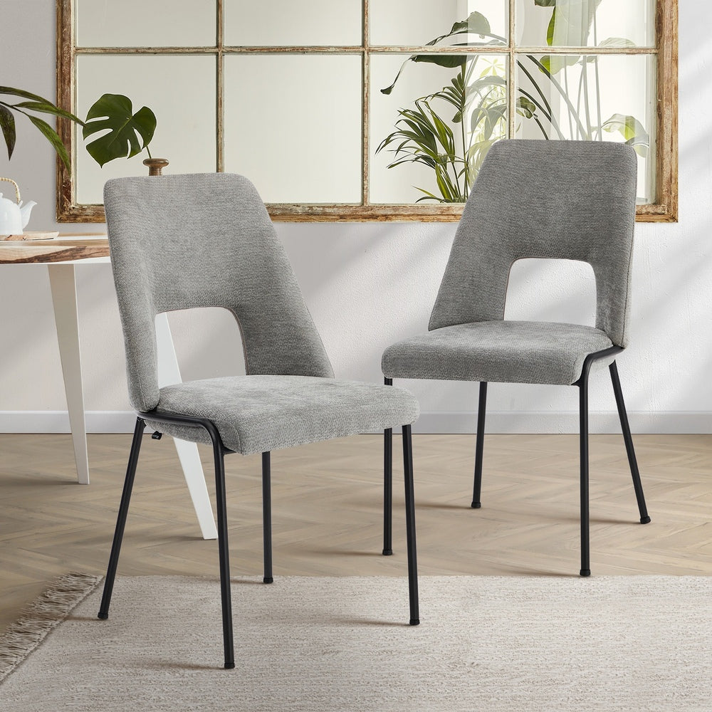 Oikiture 2x Dining Chairs Chenille Fabric Kitchen Side Chair Grey-Dining Chair-PEROZ Accessories