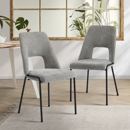 Oikiture 2x Dining Chairs Chenille Fabric Kitchen Side Chair Grey-Dining Chair-PEROZ Accessories
