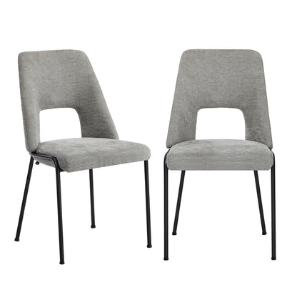 Oikiture 2x Dining Chairs Chenille Fabric Kitchen Side Chair Grey-Dining Chair-PEROZ Accessories