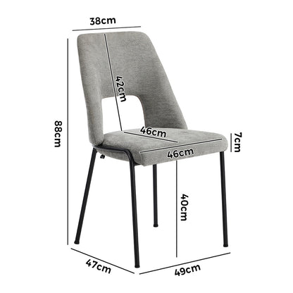 Oikiture 2x Dining Chairs Chenille Fabric Kitchen Side Chair Grey-Dining Chair-PEROZ Accessories