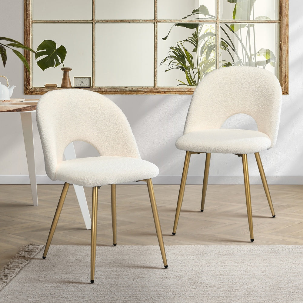 Oikiture 2PCS Dining Chairs Armchair Sherpa Golden White-Dining Chair-PEROZ Accessories