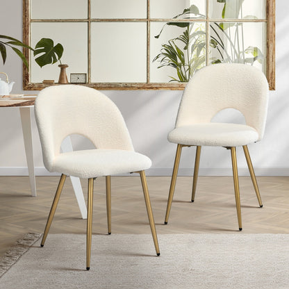 Oikiture 2PCS Dining Chairs Armchair Sherpa Golden White-Dining Chair-PEROZ Accessories
