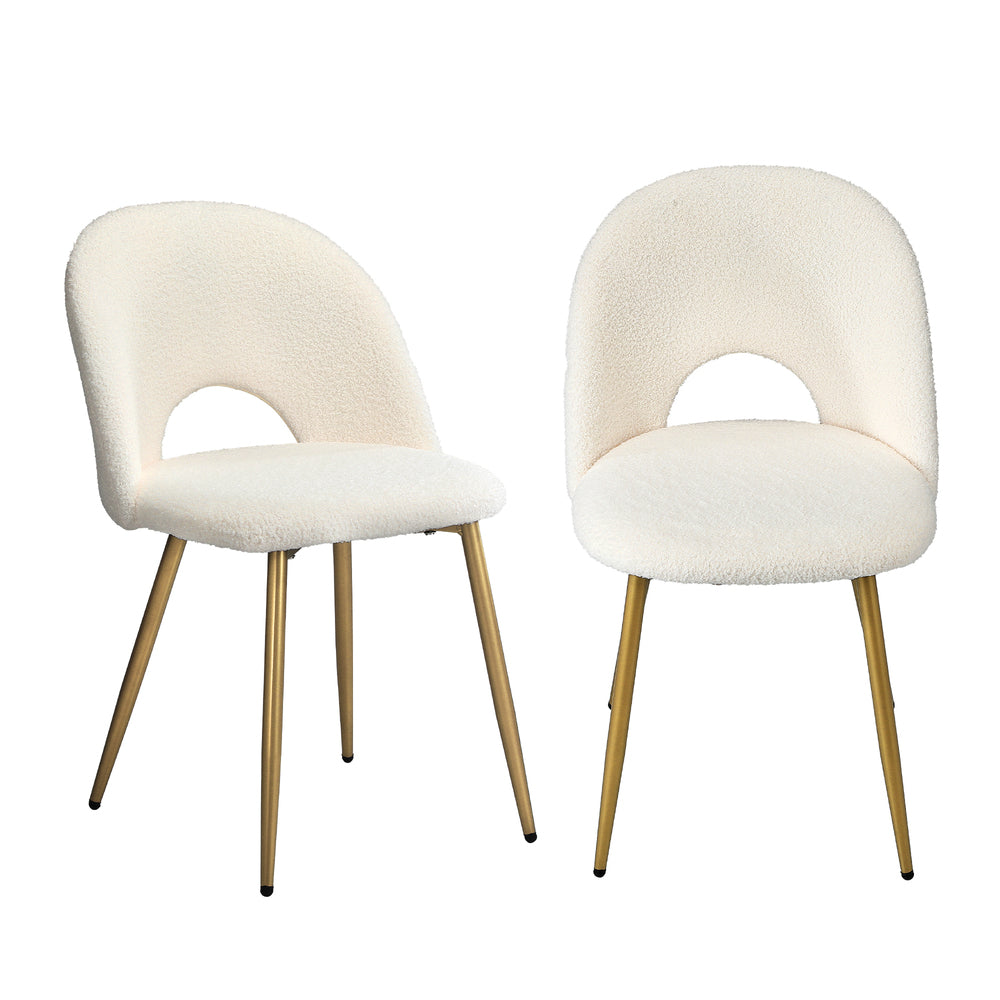 Oikiture 2PCS Dining Chairs Armchair Sherpa Golden White-Dining Chair-PEROZ Accessories