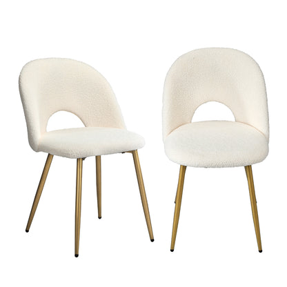 Oikiture 2PCS Dining Chairs Armchair Sherpa Golden White-Dining Chair-PEROZ Accessories