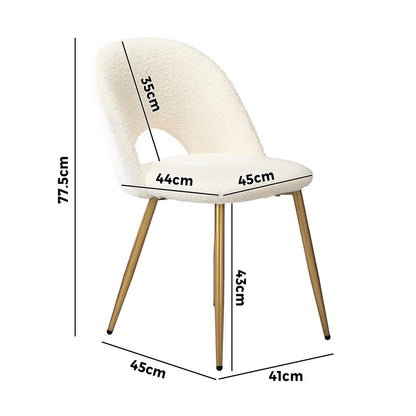 Oikiture 2PCS Dining Chairs Armchair Sherpa Golden White-Dining Chair-PEROZ Accessories