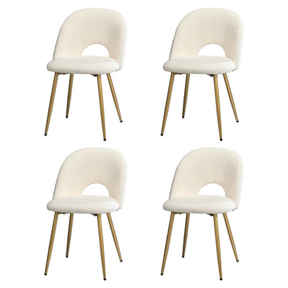 Oikiture 4PCS Dining Chairs Armchair Sherpa Golden White-Dining Chair-PEROZ Accessories