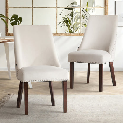 Oikiture 2PCs Velvet Dining Chair Kitchen Padded Seat Design Beige-Dining Chair-PEROZ Accessories