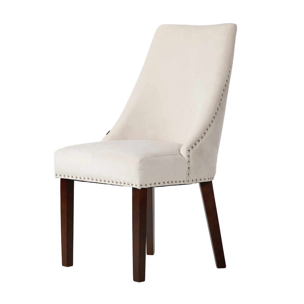 Oikiture 2PCs Velvet Dining Chair Kitchen Padded Seat Design Beige-Dining Chair-PEROZ Accessories